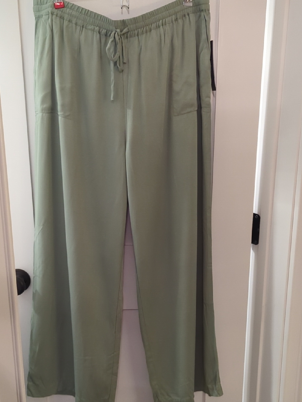 Isaac Mizrahi Olive Green Wide-Leg Drawstring Pants
